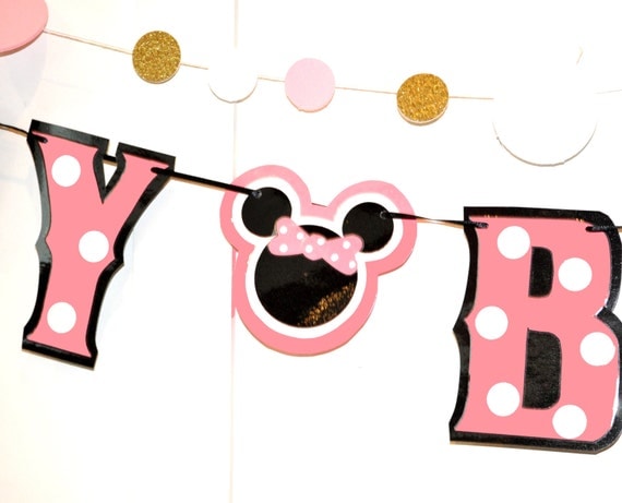Mouse BiRTHDAY Banner - HAPPY BIRTHDAY Banner- Baby Polka Dots in Bubble Gum Pink Il_570xn