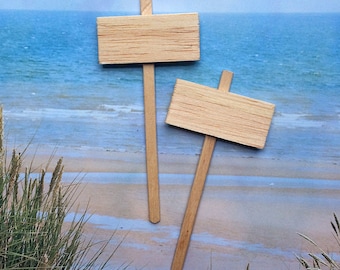 Miniature Natural Wooden Blank Signs - Two Mini Wooden signs for Beach Wedding Cake or Cupcakes
