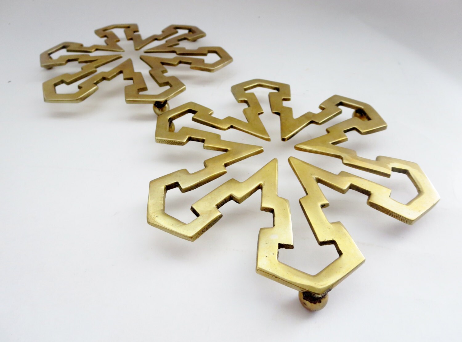 Pair of Brass Snowflake shaped Trivet Holiday Winter
