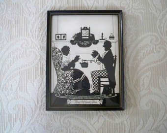 Vintage Home Decor Silhouette "Four O'Clock Tea" 1930's Wall Hanging Collectible Art