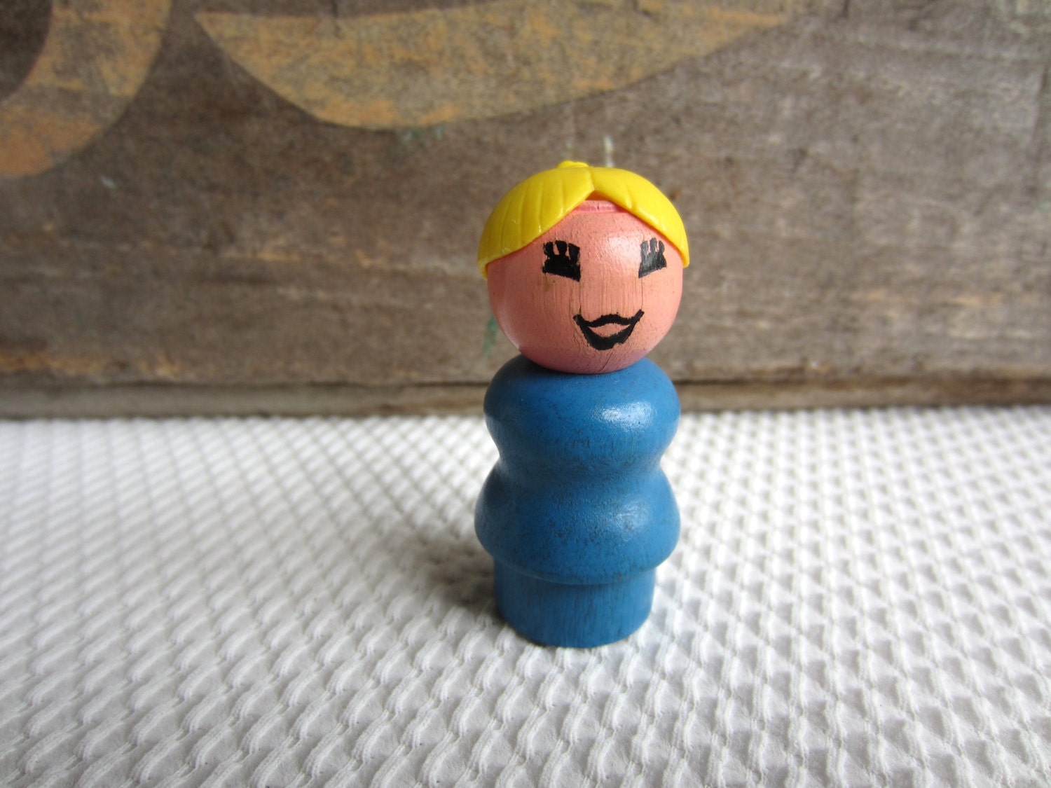 Vintage Mom Fisher Price Little People Woman Mother Blue Body