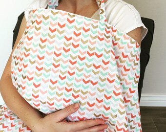Mint and Coral Arrow Nursing Cover - FREE SHIPPING in USA