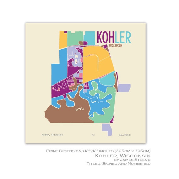 Kohler Wisconsin Art Map Print Sheboygan County by James