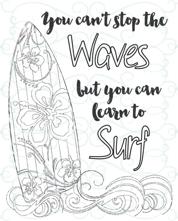 Download Adult Inspirational Coloring Page printable 03-Learn to Surf