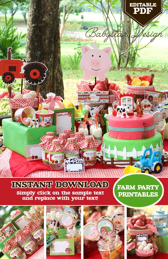 Farm Barnyard Party Printables Farm Birthday by babystardesign