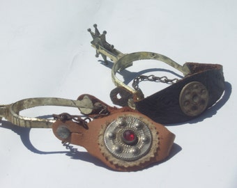 Children's Old Cowboy Spurs with Decorative Leather Sprays