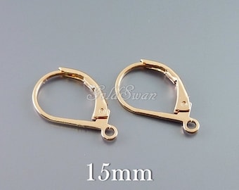 10 shiny rose gold lever back earrings with ring, high quality rose gold earrings, leverback earrings, brass earwires B126-BRG
