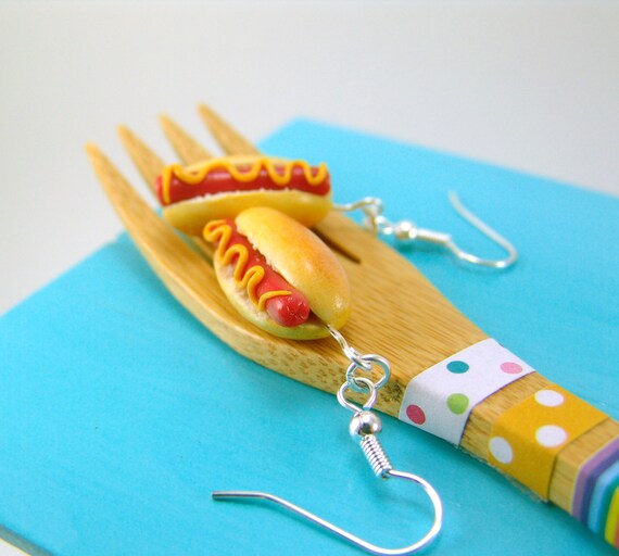 Food Jewelry Hot Dog Earrings Miniature Food Earrings MADE TO