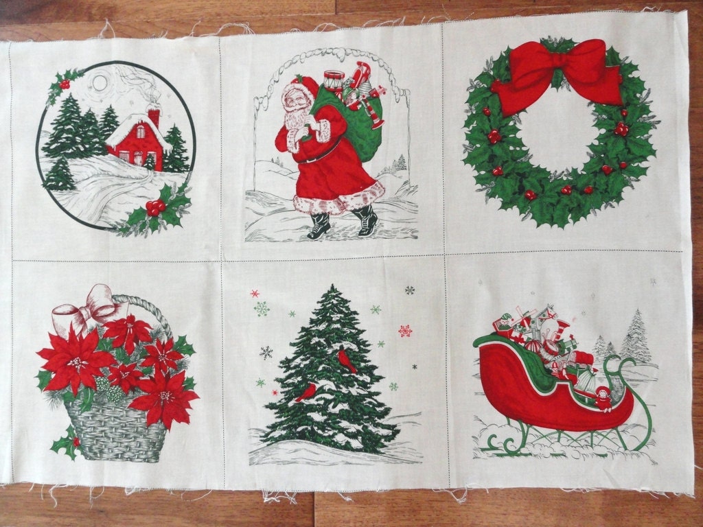 Christmas fabric panel potholder pillow supply Santa tree