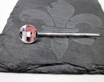 Crystal Hair Pin -- Round Hair Clip -- Clear Hair Pin -- Sparkling Clear Pin -- Flat Hair Pin --Crystal Hair Stick, Clear Swarovski Hair Pin