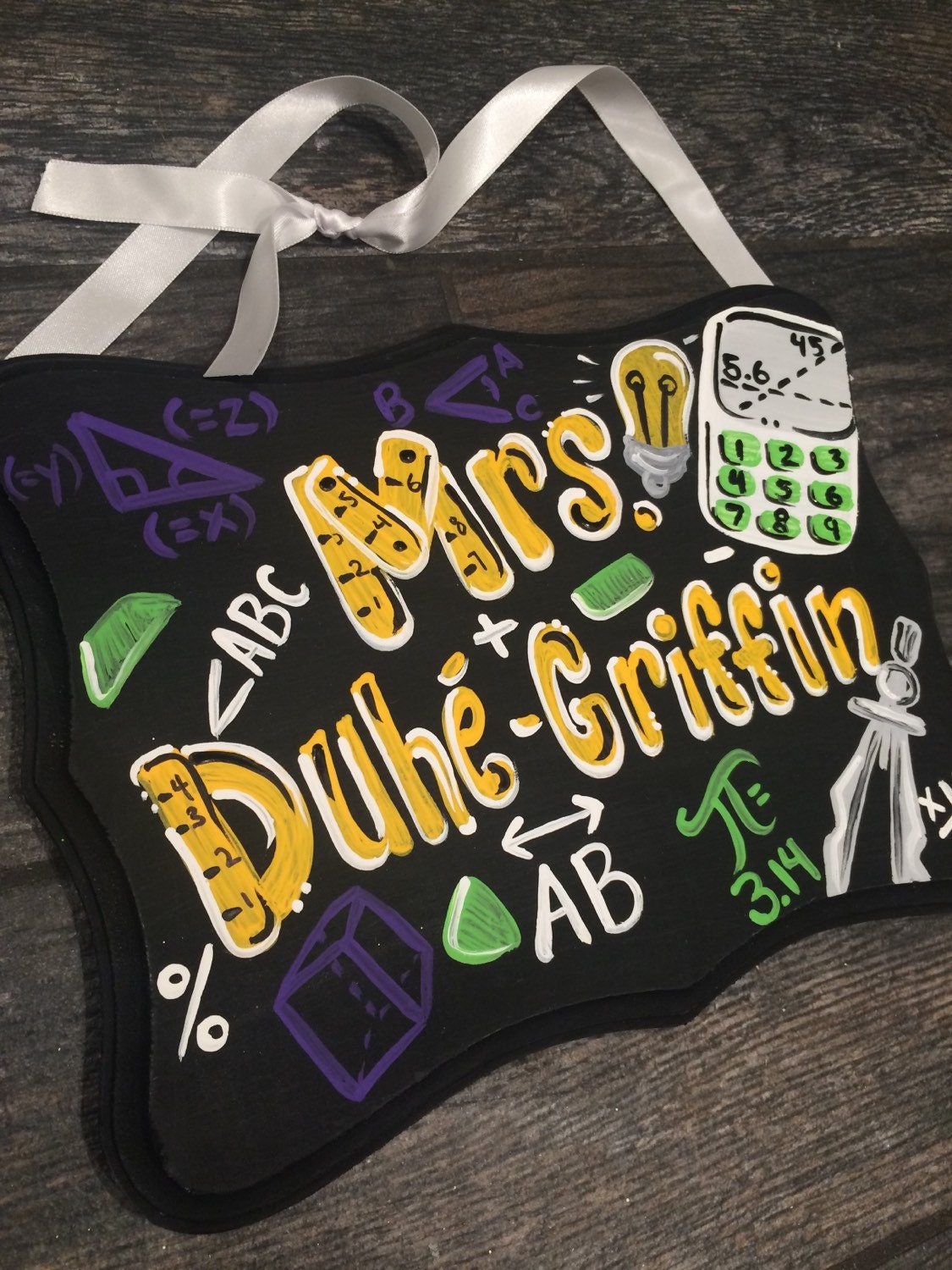 Math Teacher Sign Hand Painted Teacher Door Sign Hanger