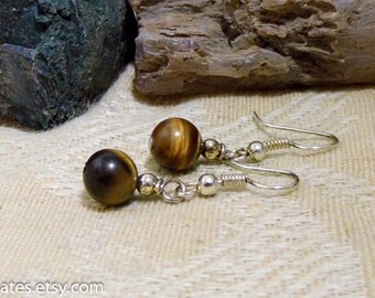 Tiger Eye Silver Dangle Earrings