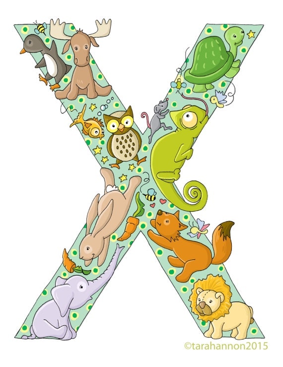 X ALPHABET Animals Childrens Art NURSERY decor 8x10