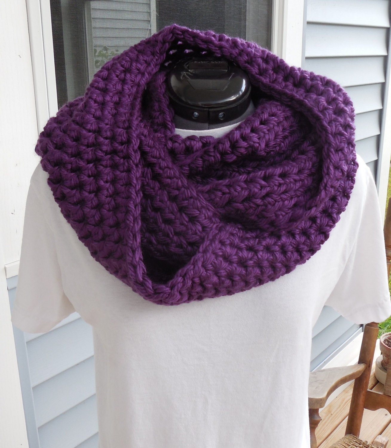 CLEARANCE Crochet Loop Scarf Purple Chunky Scarf by GabbysQuilts