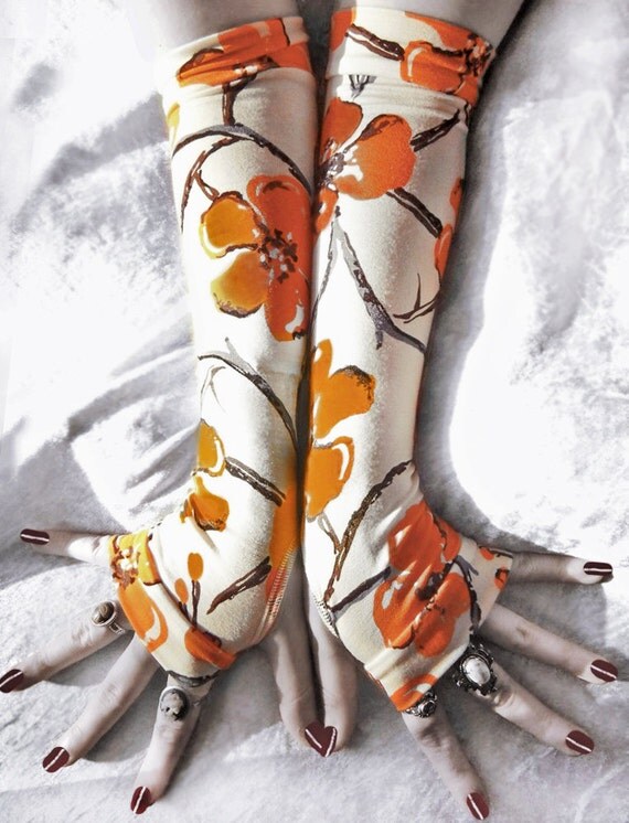 Orange Blossom Arm Warmers Cream Sumi Style Floral