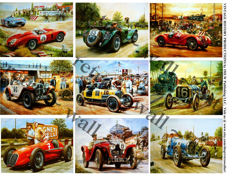 Illustrated Race Cars Printable Paper INSTANT Download DIY