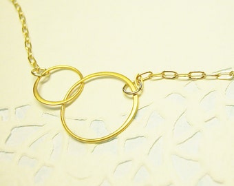 Two Circle Necklace, Double Circle Necklace, 2 Rings Necklace, Bridesmaid Necklace, Interlocking Circle Necklace, Gold Filled