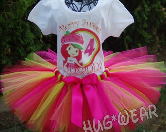 Berry Sweet Strawberry Shortcake Birthday Shirt + Tutu Outfit Pinks red lime green (any age)