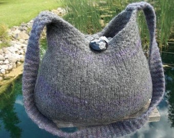 11-1039 handknit felted wool purse tote handbag f.s.