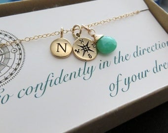 College graduation gift for her, compass initial necklace, personalized jewelry, go confidently in the direction of your dreams