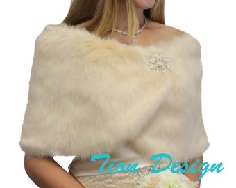 Bridal shrug, Champagne #1 Faux Fur Wrap, Faux Fur Stole, Faux fur shrug, wedding fur shawl, faux fur ...