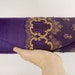Purple clutch, silk clutch bag with bronze lace overlay, Lace fashion, Clutch purse