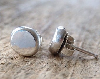 Flat Pebble Earrings, Sterling Silver Stud Earrings, Silver Post Earrings, 925 Stud Earrings, Ball Studs, Sterling Studs, Bohemian Jewelry
