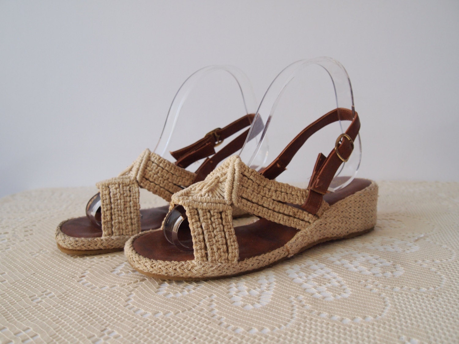 Vintage 1970s Macrame Wedge Sandals by nakedcowgirlvintage