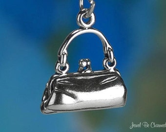 Sterling Silver Handbag Charm Woman's Purse Hand Bag 3D Solid .925