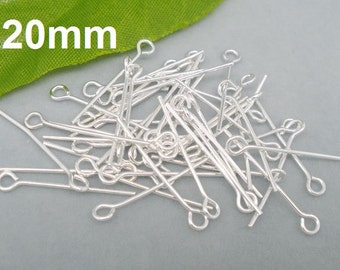 100 pcs. Silver Plated Eye Head Pins - 20mm - 21 Gauge