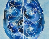 Tangled Up in Blue Brain  -  original watercolor painting