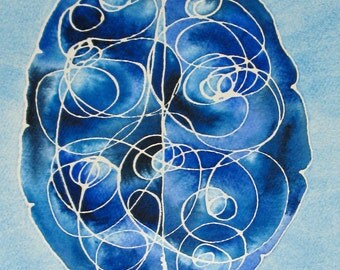 Tangled Up in Blue Brain  -  original watercolor painting