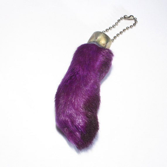 Purple Rabbit Foot KeyChain Lucky Charm Vintage 1970s