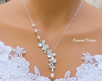 Orchid Necklace - Freshwater Pearl Necklace, Orchid Cascade, Wedding Jewelry, Bridal Jewelry, Bridesmaids Gift Ideas