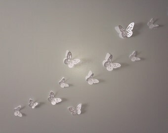 3D Wall Monarch Butterflies - White butterflies decal, wall decoration