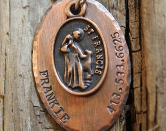 Copper Handstamped Pet ID Tag - Customized Saint Francis
