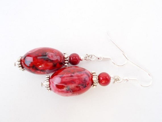 Brick Red Earrings, Red Watercolor Earrings, Lampwork Glass Earrings ...