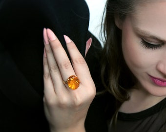 Citrine ring,large cocktail ring,statement ring,wow ring,oval ring,gold ring,solid gold ring,custom rings,prong sett