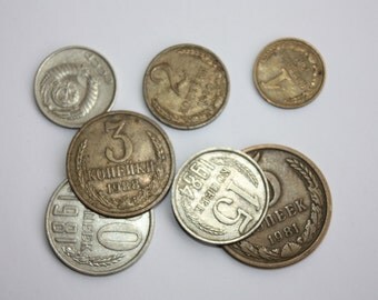 Back in the USSR - Set of 7 Soviet Russian metal coins, copeck, kopeks, kopecks, kopeyka