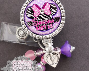 Personalized Mouse ID BADGE REEL, Labor and Delivery Badge Reel, Rn Np, Pa Nursing, Bottle cap, Medical, Teacher, Hospital Staff, Lanyard