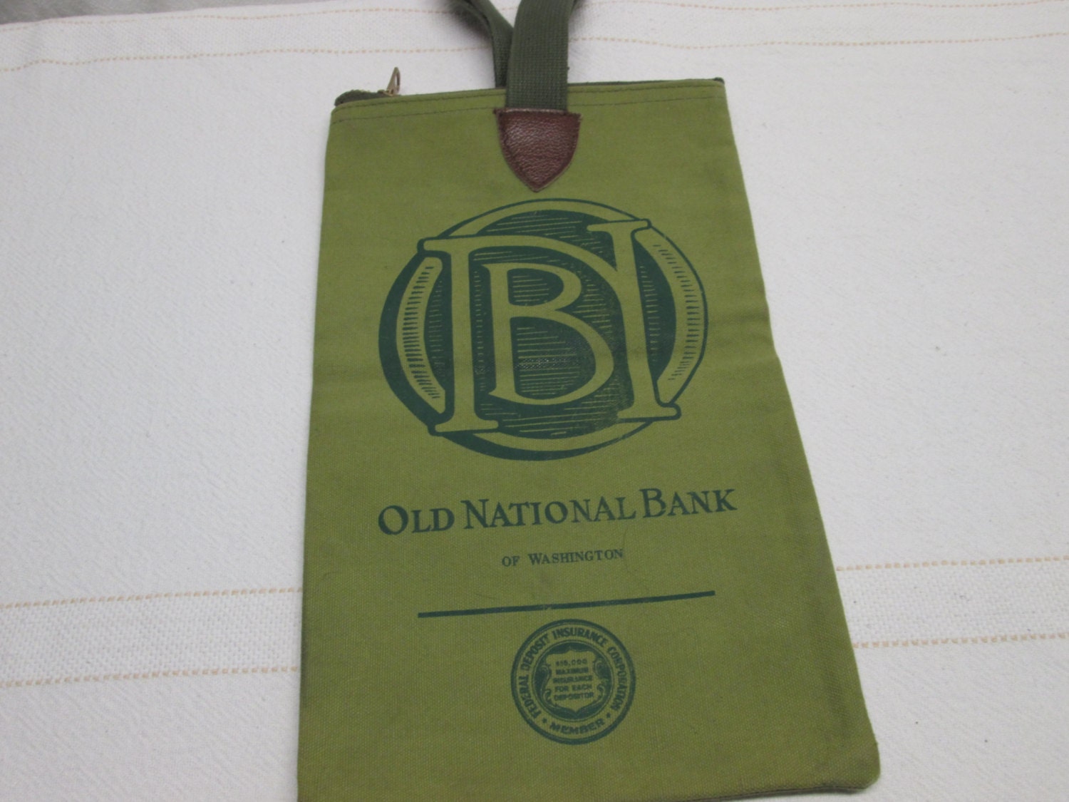 Old National Bank Bag Zipper Top coin bag bank canvas bag