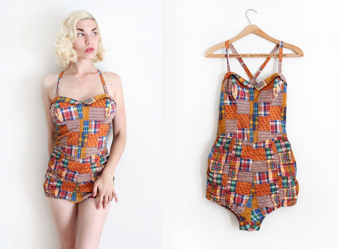 RARE vintage 1950s Catalina swimsuit // 50s patchwork style