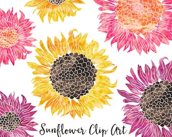 Watercolor Flower Clipart - Scrapbooking Instant Download Images - Sunflower Clipart Digital Clipart