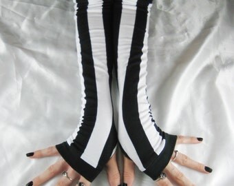 Striped Black White Arm Warmers Stripes Fingerless gloves arm warmer sleeves armwarmer armwarmer thumbholes thumb holes thumbhole thumb hole