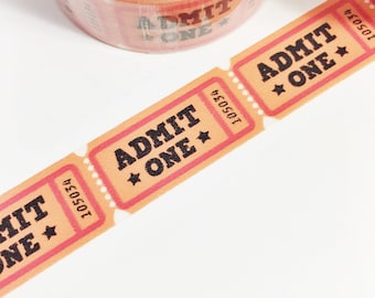 Orange Admit One Tickets Roll of Tickets Carnival Ticket Washi Tape 11 yards 10 meters 15mm