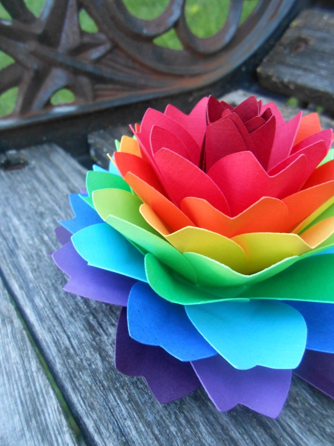 Single Rainbow Dahlia ROYGBIV Cake Topper Wedding Gift