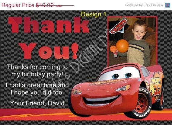 Cars Thank You Card Lightning McQueen Photo by LifesDigitalDesigns