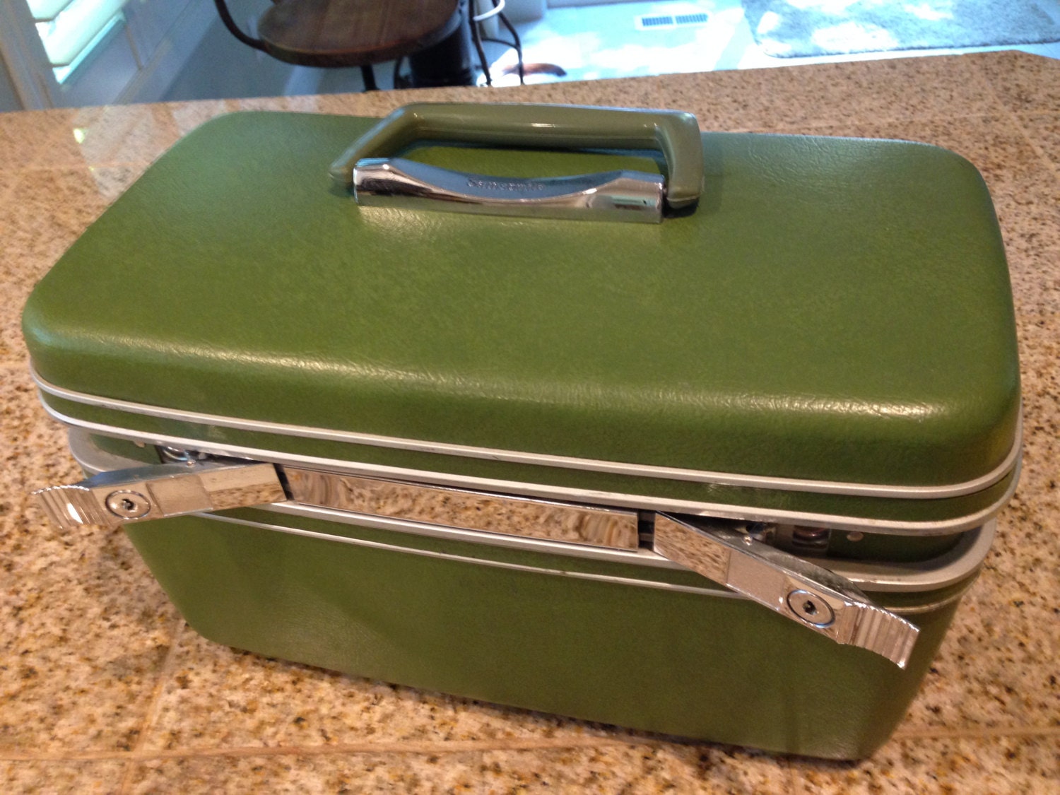 Green Samsonite Travel Luggage Make Up case by HappyKristenVintage