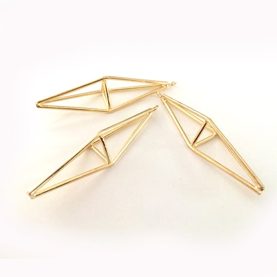 Gold Metal Open Prism Pendant Geometric Triangle Abstract