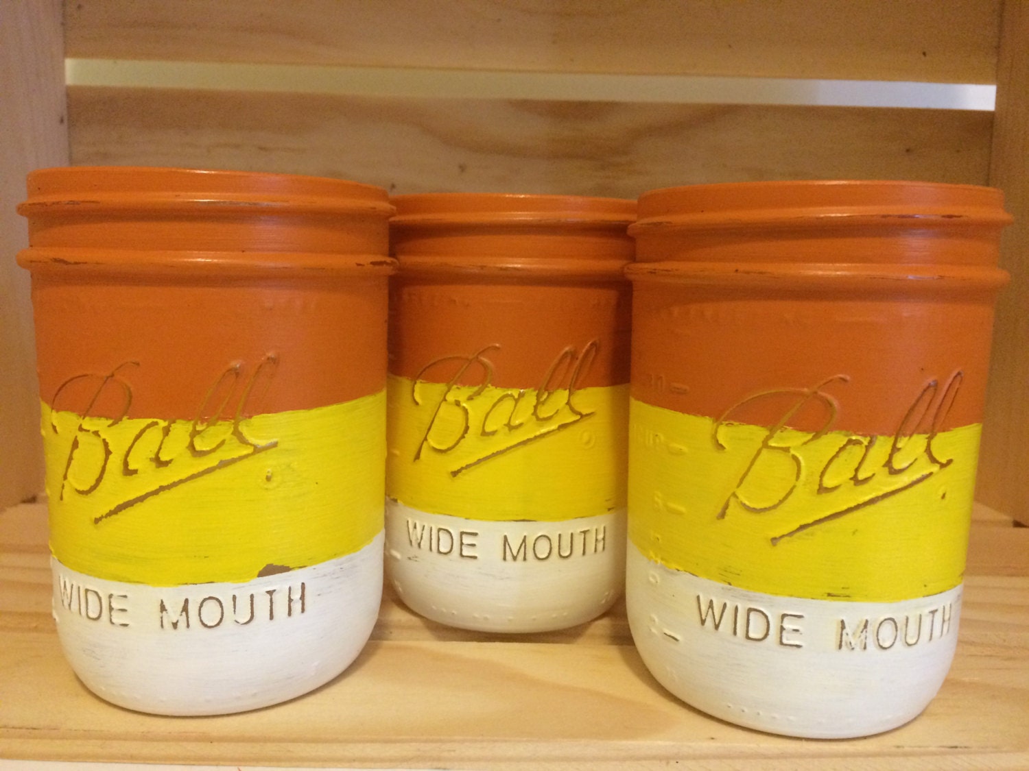 Hand Painted Candy Corn Mason Jars Halloween Decor Fall